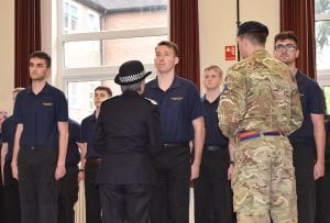 Commissioner of the Metropolitan Police, Cressida Dick, inspecting students' uniform and equipment