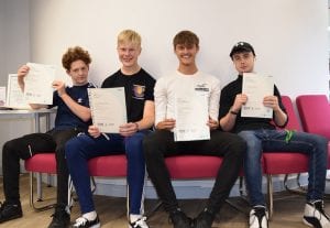 Level 3 Sport and Exercise Science students, Tom Faulkner, Charlie Hunt, Adrian Carlisle and Rory Flannagan - Brooklands College